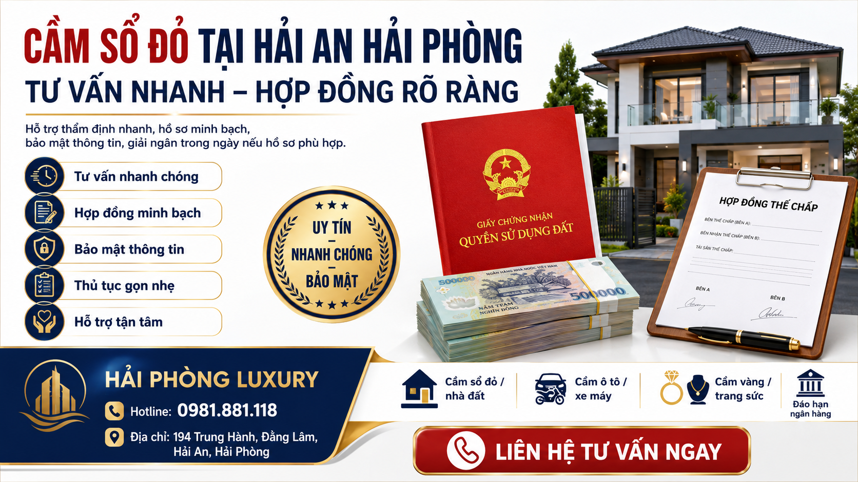 Cầm Sổ Đỏ Tại Hải An Hải Phòng, Tư Vấn Nhanh, Hợp Đồng Rõ Ràng