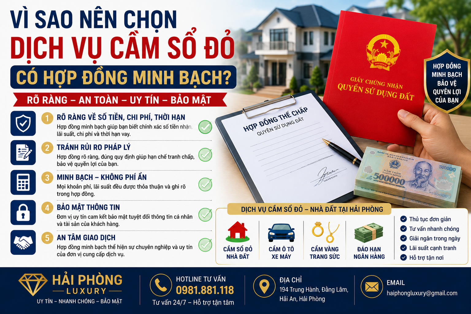 Vì Sao Nên Chọn Dịch Vụ Cầm Sổ Đỏ Có Hợp Đồng Minh Bạch?